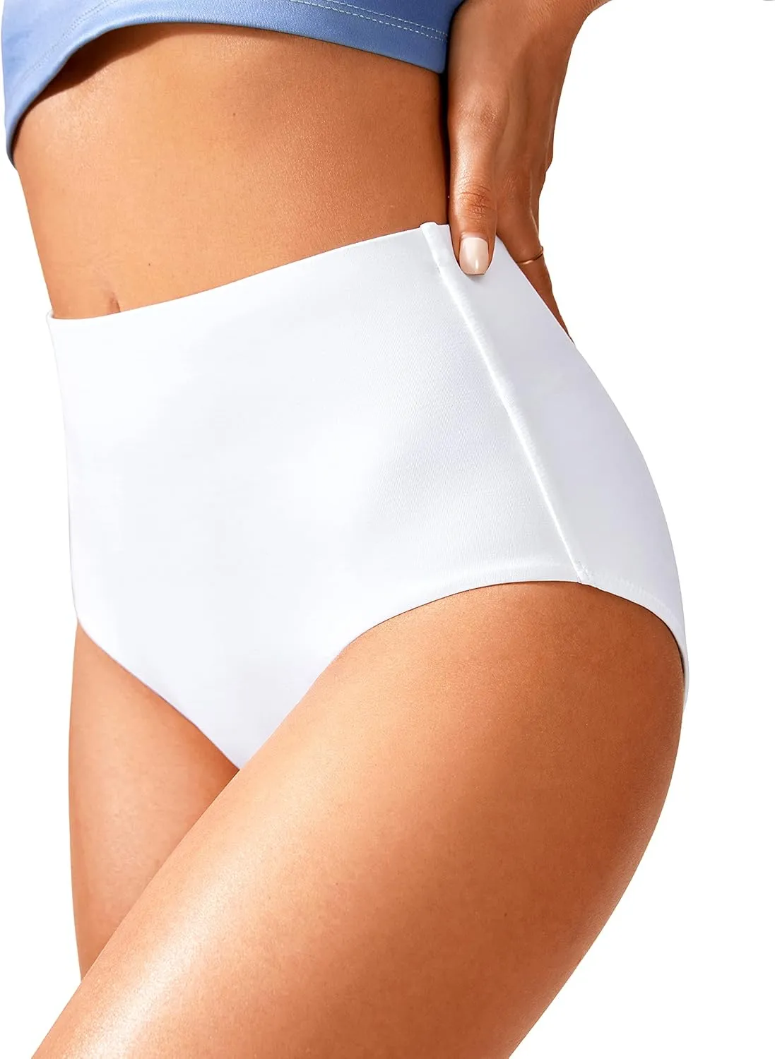 CRZ YOGA Womens High Waisted Bikini Bottom Tummy Control Bathing Suit Swimsuit Full Coverage Swim Briefs
