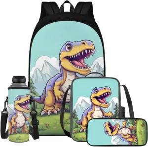 Cute Dinosaur Backpacks for High School Students Meadow Kids' Backpacks School Bags for Girls with Lunch Bag Bottle Bag Food Container Organizer for School Outside Sports
