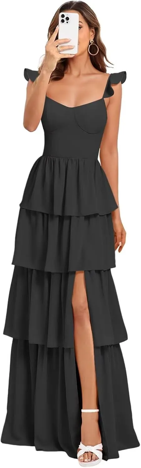 Dessiny Tiered Ruffles Bridesmaid Dresses 2025 for Women Chiffon Formal Evening Dresses with Ruffles DE423