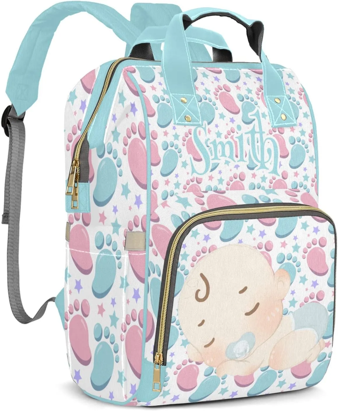 Diaper Bag Footprint Tote Bags Backpacks Personalized with text Mommy Present for Women Men
