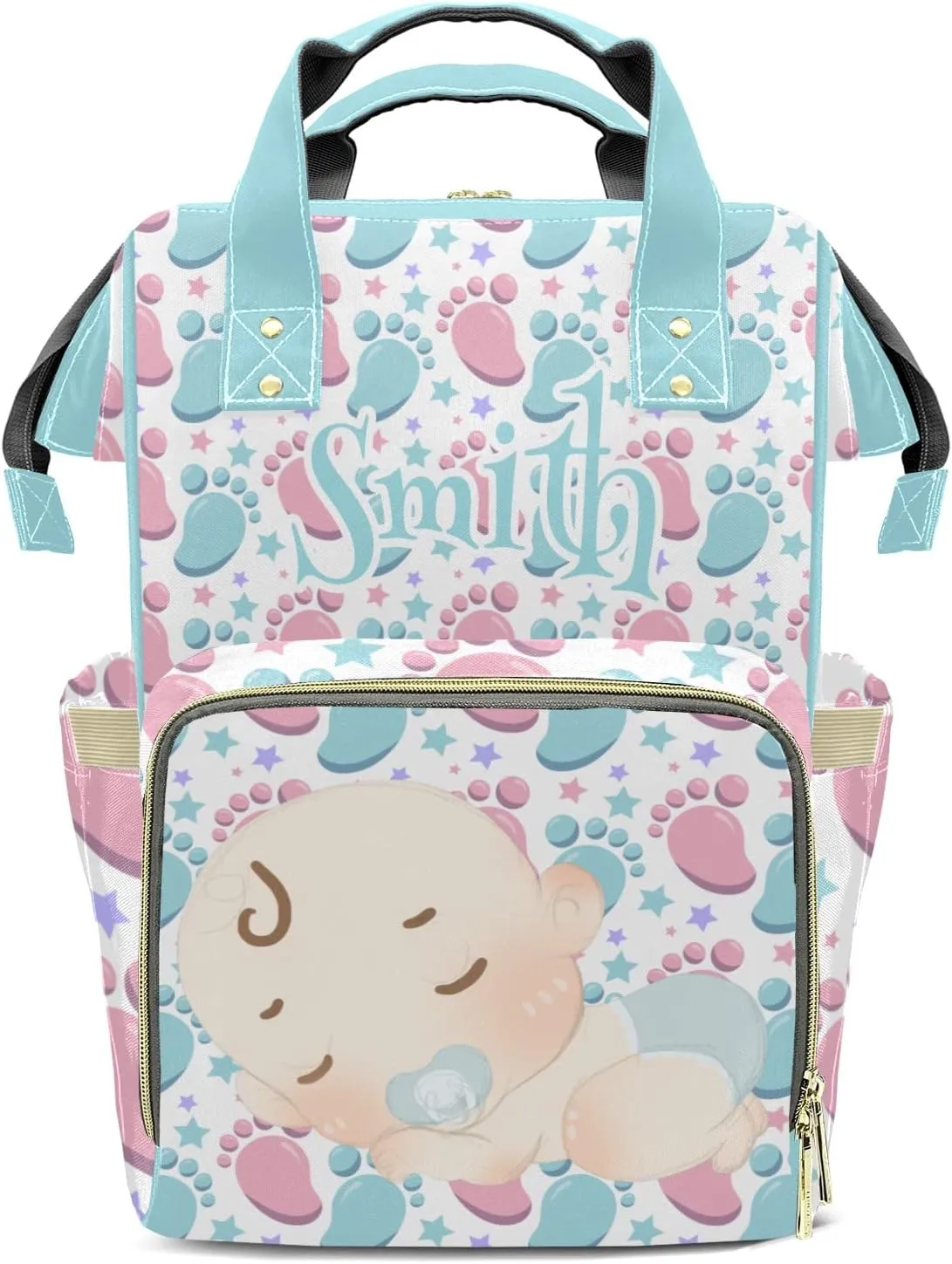 Diaper Bag Footprint Tote Bags Backpacks Personalized with text Mommy Present for Women Men