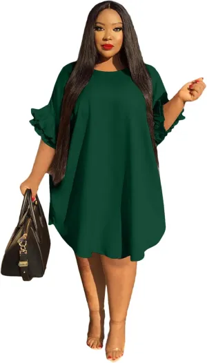Ekaliy Women's Casual Vintage Ruffle Sleeve Loose Party Midi Plus Size Dress Casual Summer