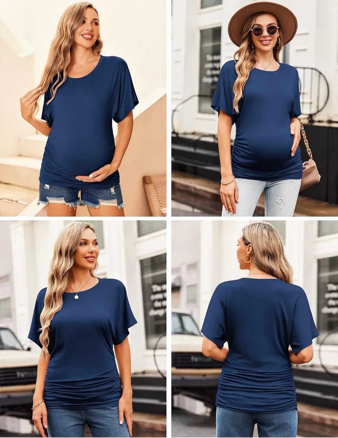 Ekouaer Maternity Shirts 3 Packs Dolman Sleeve Side Ruched Tops Tunic Casual Pregnancy Clothes