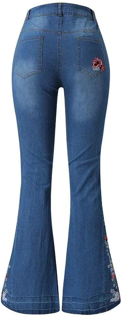 Embroidered Bell Bottom Jeans Women Vintage Plus Size Jeans Stretch Butt Lifting Flare Jean Wide Leg Denim Pants