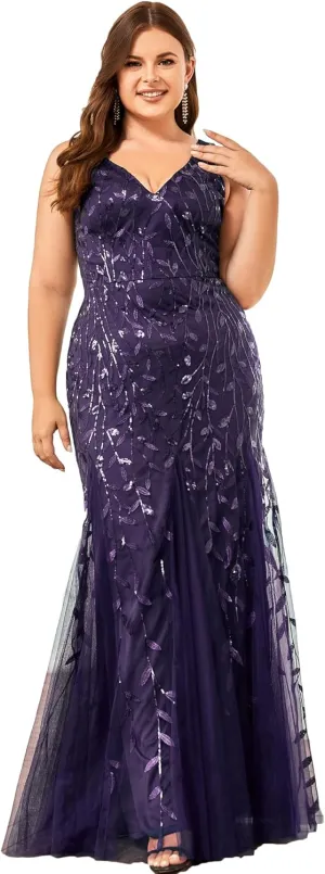 Ever-Pretty Women's Sequin V Neck Sleeveless Bodycon Mermaid Plus Size Formal Evening Gowns Prom Dresses 07886-PZUSA