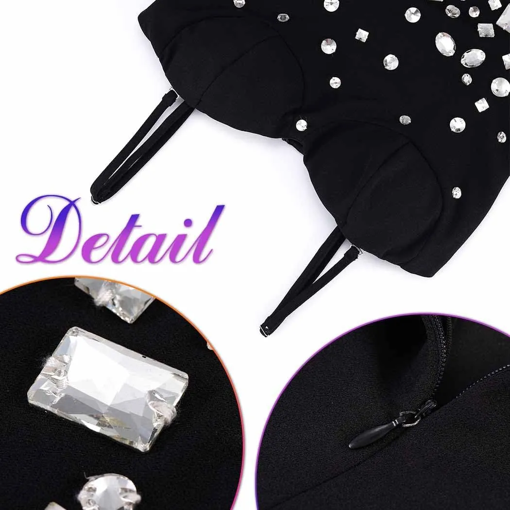 EVILD Sparkly Rhinestone Dress Black Sexy Bodycon Dresses Rave Club Mini Dress for Women