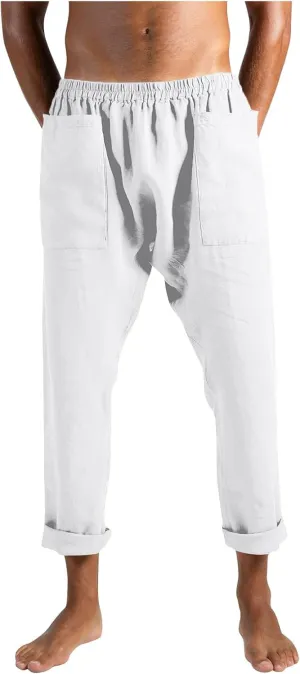 evzosrz Mens Pants Loose Fit Casual Straight Lightweight Drawstring Beach Yoga Pants Joggers Long Trousers with Pockets
