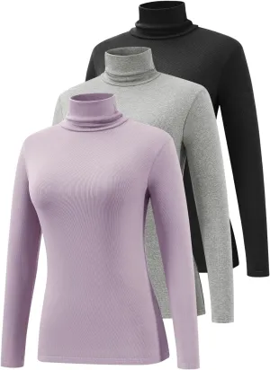 Femdouce 3 Pack Long Sleeve Turtleneck Shirts for Women Active Mock Neck Thermal Shirt Lightweight Turtle Neck Undershirt