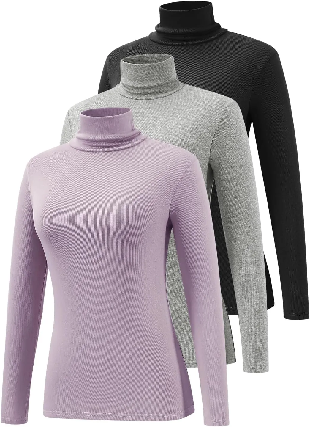 Femdouce 3 Pack Long Sleeve Turtleneck Shirts for Women Active Mock Neck Thermal Shirt Lightweight Turtle Neck Undershirt