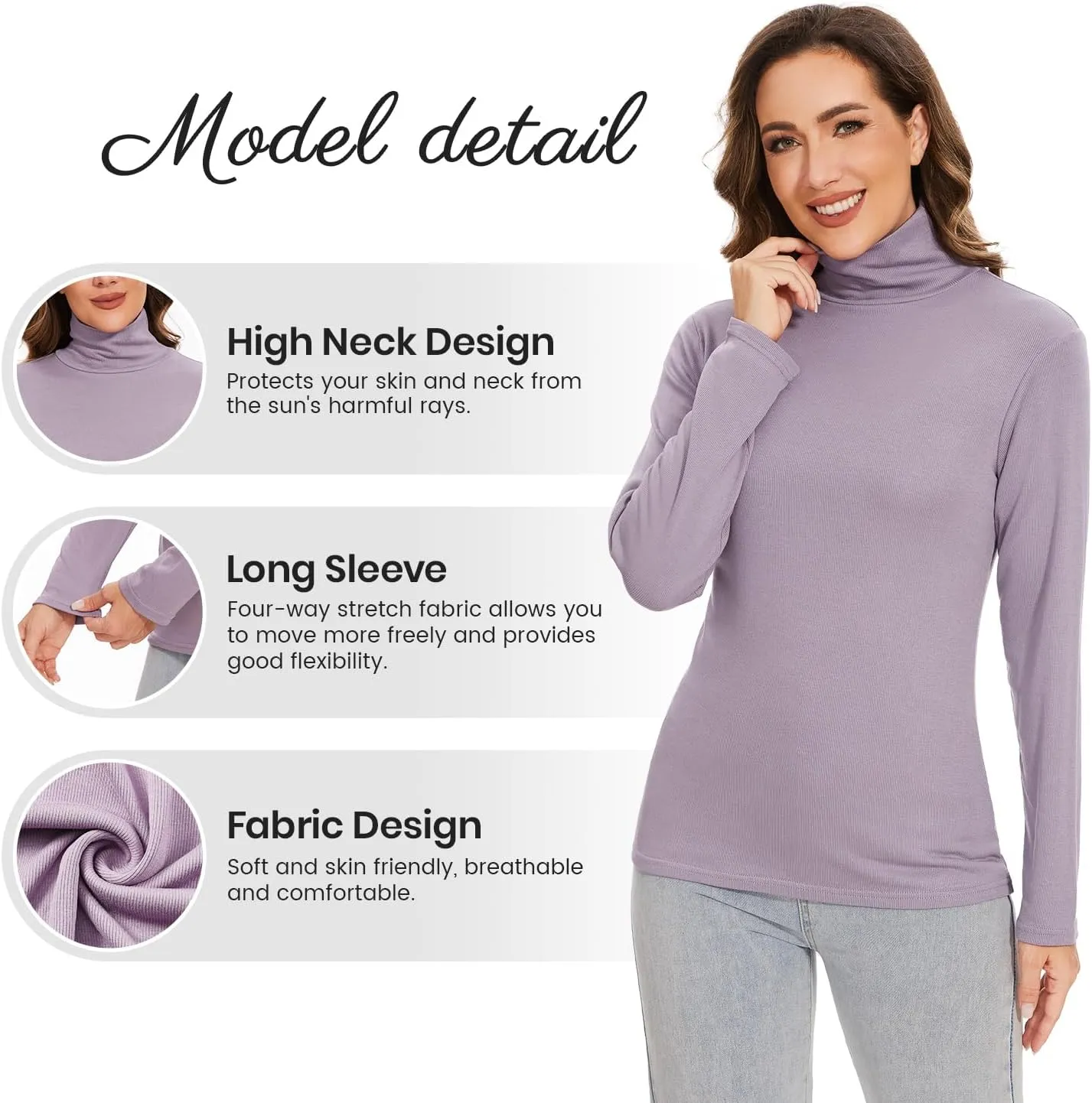 Femdouce 3 Pack Long Sleeve Turtleneck Shirts for Women Active Mock Neck Thermal Shirt Lightweight Turtle Neck Undershirt