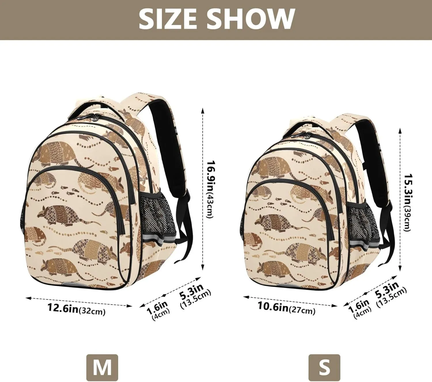 Fisyme Brown Armadillo Backpack Laptop Back Pack Daycare Bag Bookbag Travel School Backpacks Medium