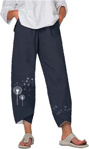 Flowy Capri Pants for Women Casual Summer Wide Leg Cropped Baggy Trousers with Pockets Palazzo Lounge Pants