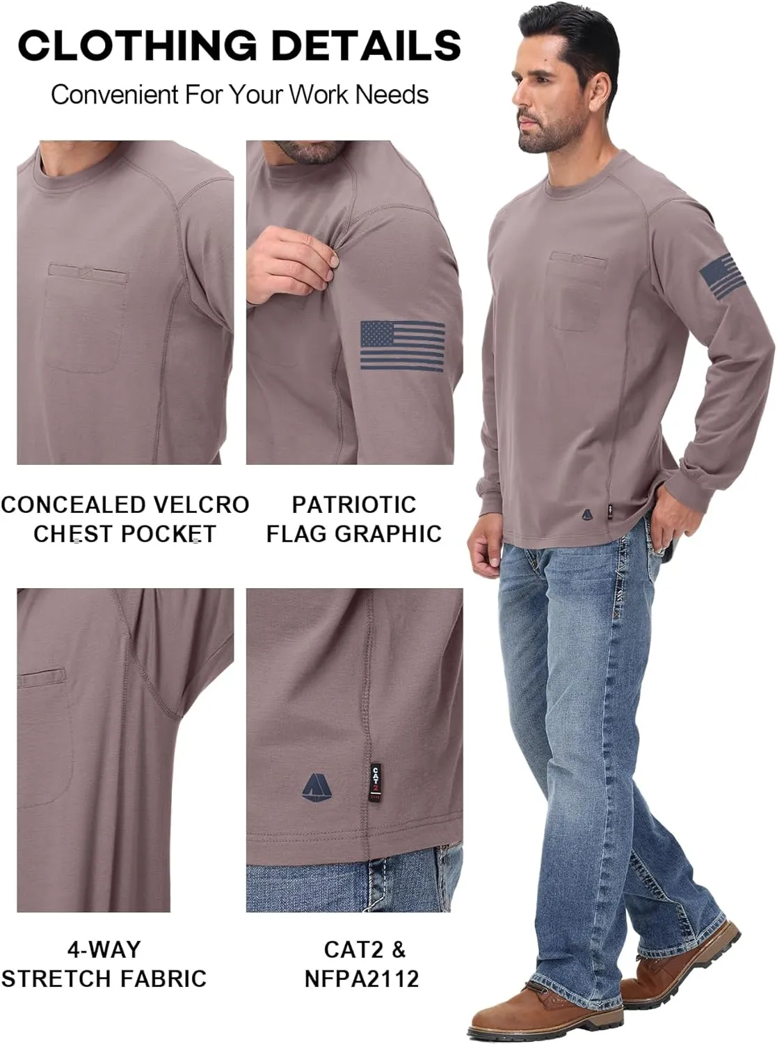 FR Shirts for Men Stretch Patriot Baseball T-Shirt Work Shirt