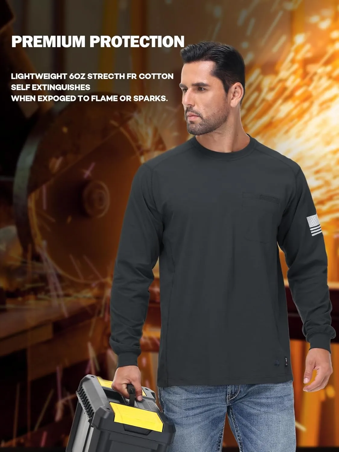 FR Shirts for Men Stretch Patriot Baseball T-Shirt Work Shirt