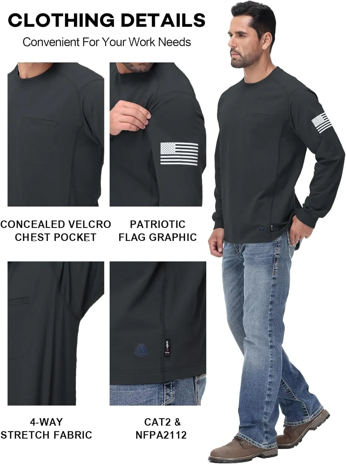 FR Shirts for Men Stretch Patriot Baseball T-Shirt Work Shirt
