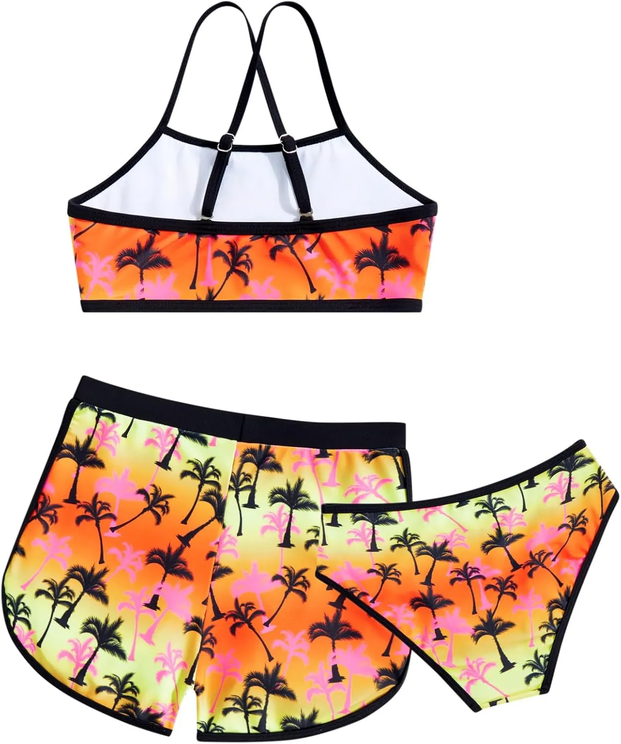 Funnycokid Girls Swimsuit 3 Piece Hawaii Bathing Suit Bikini Set with Shorts Swimwear 7-14 Years