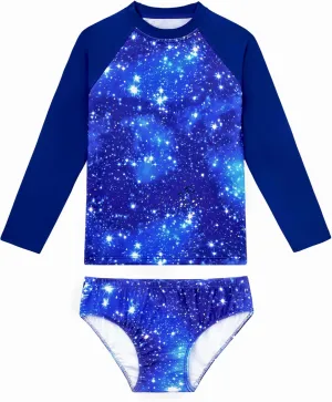 Girls Swimsuit Long Sleeve Rush Guard Bathing Suit Swimwear with Bikini Bottom Sun Protection