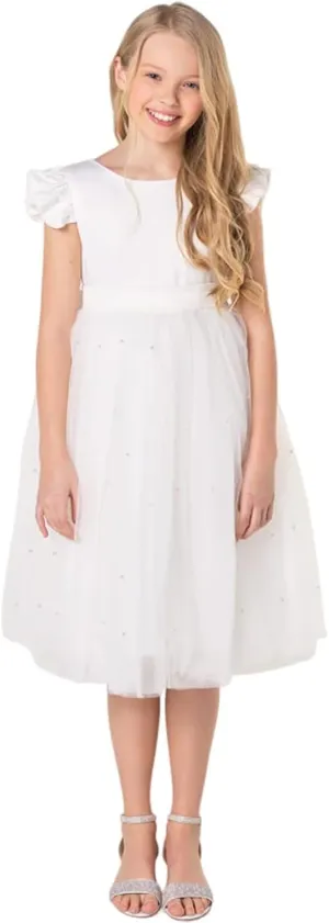 Girls Toddlers Ruffle Sleeve Tutu Tulle Flower Girl Dress O-Neck Wedding Party First Communion Dresses