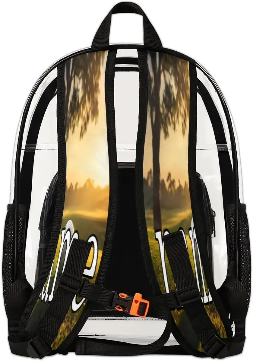 Golf Ball Sunset Personalized Clear Backpack Custom Waterproof PVC Transparent Backpack with Name Heavy Duty Transparent Bag for Work Travel Concerts