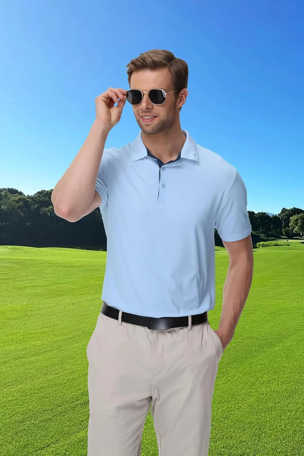 Golf Polo Shirts for Men Short Sleeve Moisture Wicking Dry Fit Performance Designed Collared Solid Casual Polo Shirt