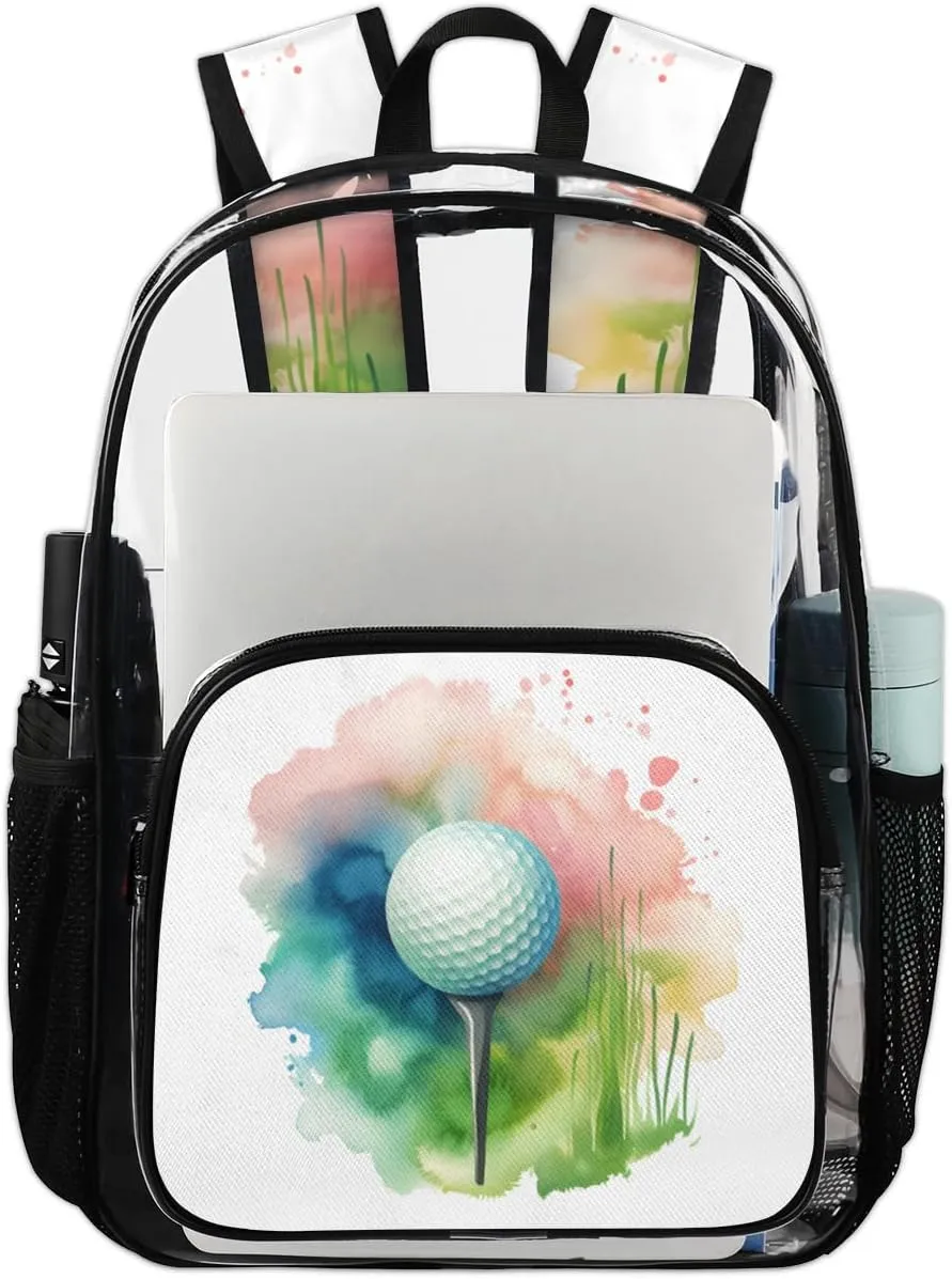 Golf Sport Heavy Duty Clear Backpack Golf Large See Through Backpacks PVC Transparent Backpack Clear Bag for Women Men Security Stadium Work Travel Events Concert