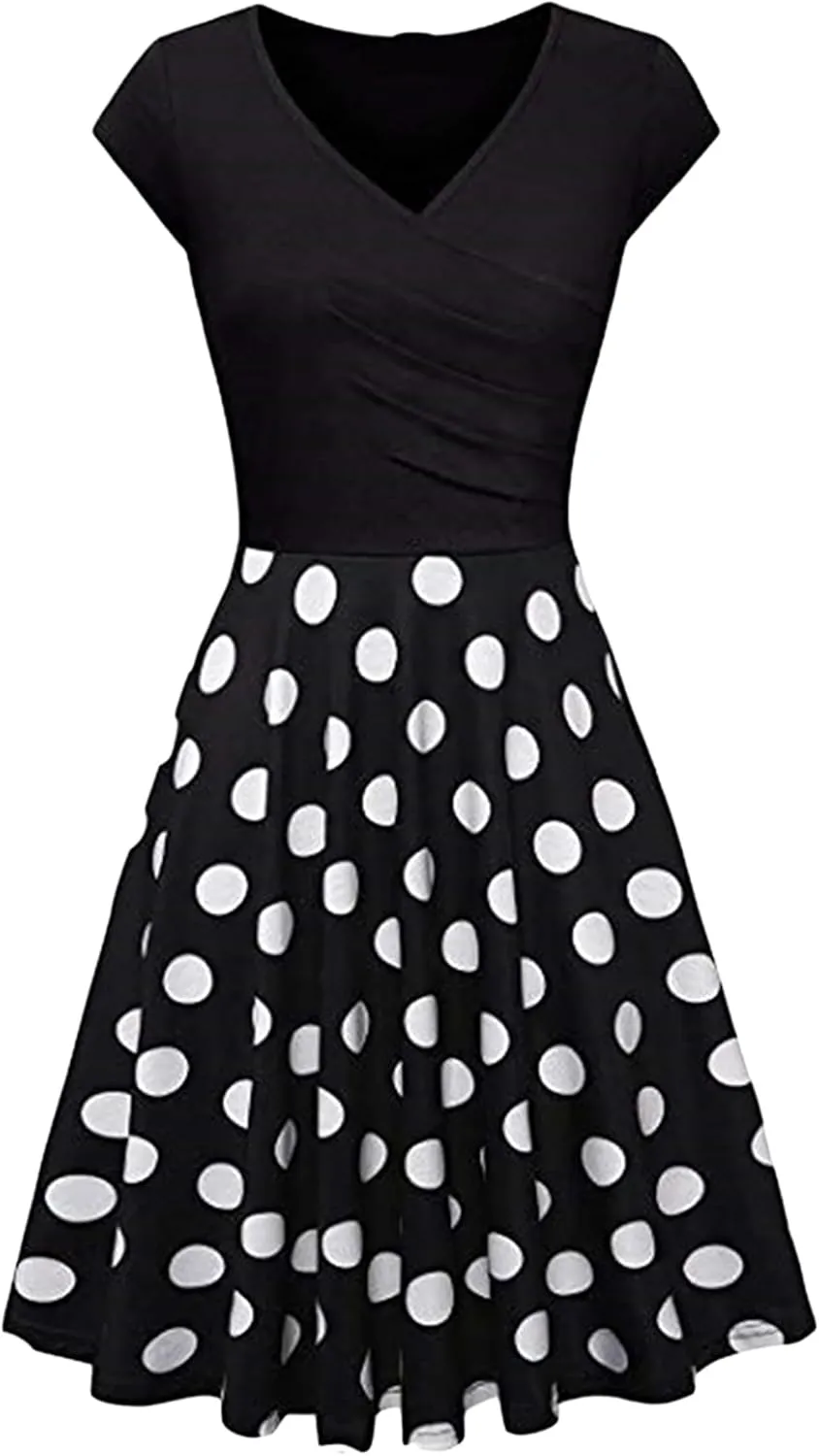 GORIFE Women's Casual Cap Sleeve Summer Dresses Criss-Cross V-Neck Dress Floral Flare Midi Dress