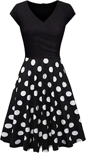 GORIFE Women's Casual Cap Sleeve Summer Dresses Criss-Cross V-Neck Dress Floral Flare Midi Dress