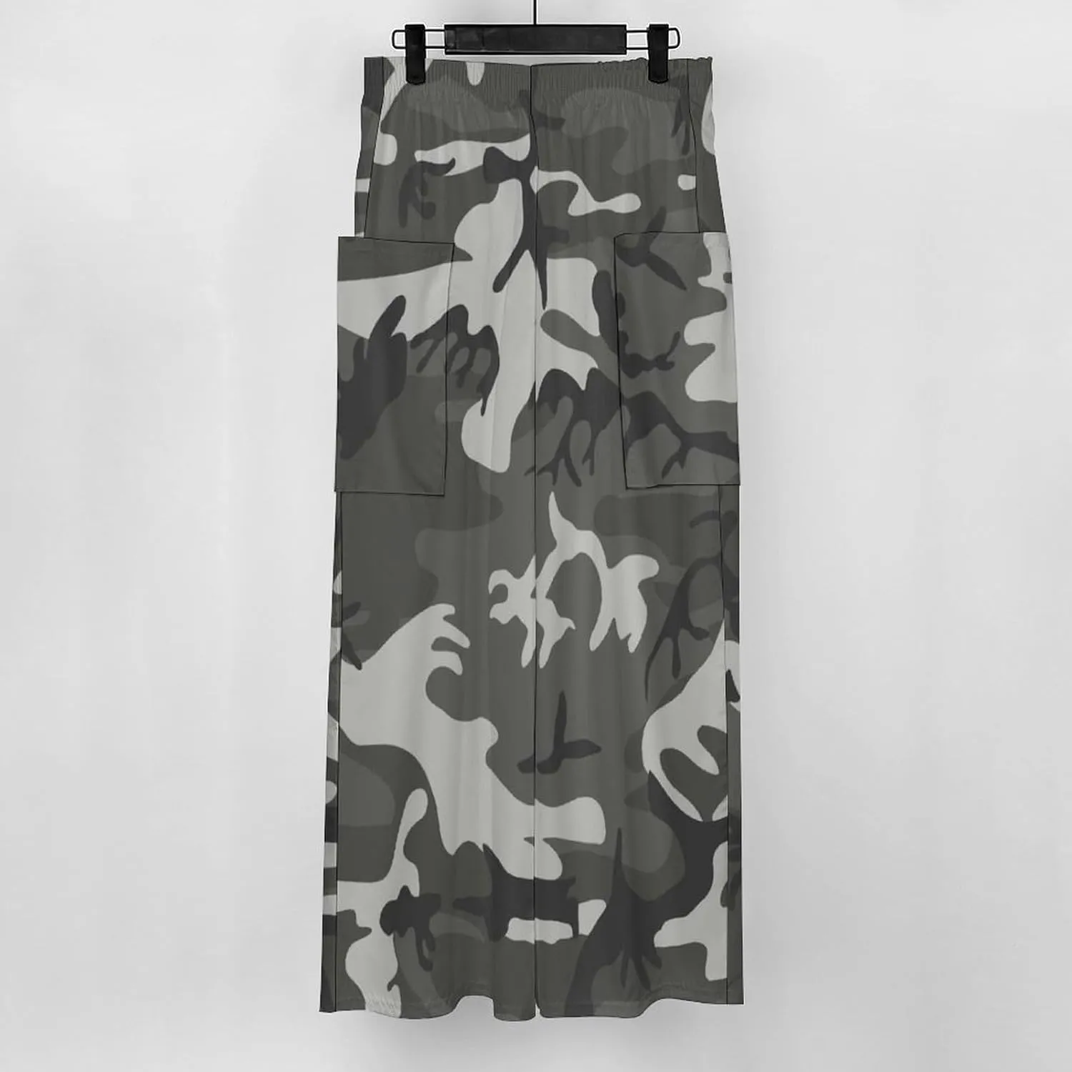Gray Camouflage Women's Casual Pants Yoga Loose Wide Legs Trousers with Pockets High Waist