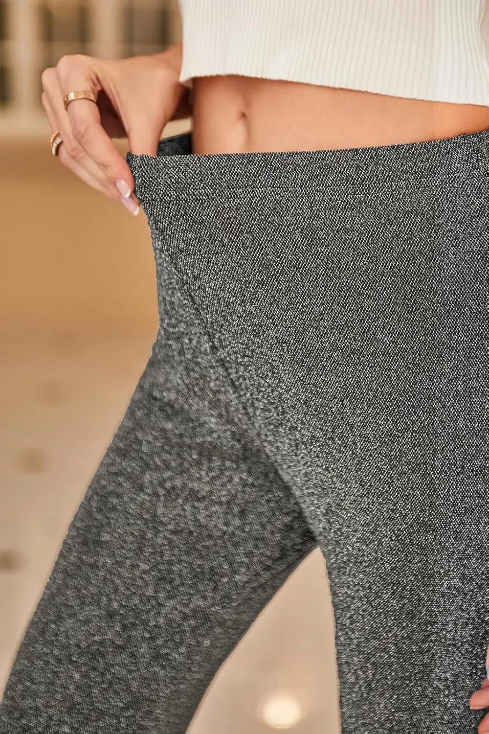 GUOLEZEEV Bell Bottom Pants for Women Elastic Waist Sequin Pants Sparkly Bottoms