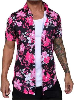 Hacker Hawaii Hawaiian Floral Flowers Vacation Button Down Style Shirt-New