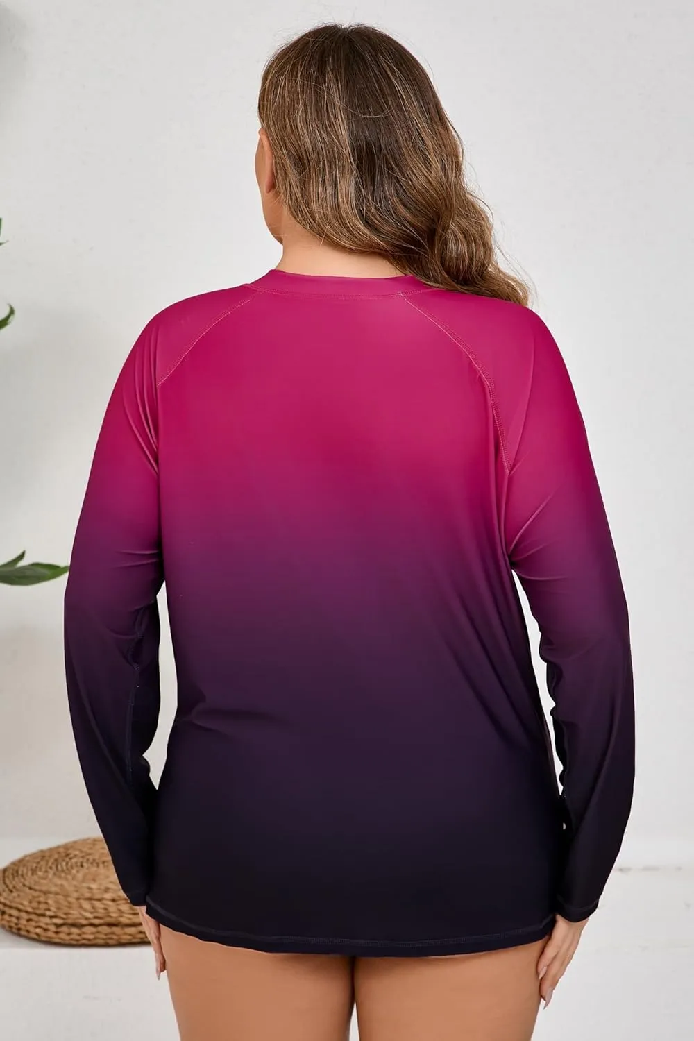 Halcurt Women's Plus Size Long Sleeve Rash Guard Shirts Full Zip Swim Top UPF50  Loose Fit Quick Dry Swimsuit