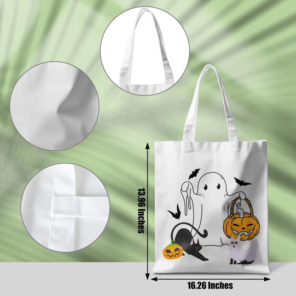 Halloween Stuff Skull Ghost Tote Bag Cat Lover Gifts for Fall Reusable Grocery Bags Wildflower Cute Tote