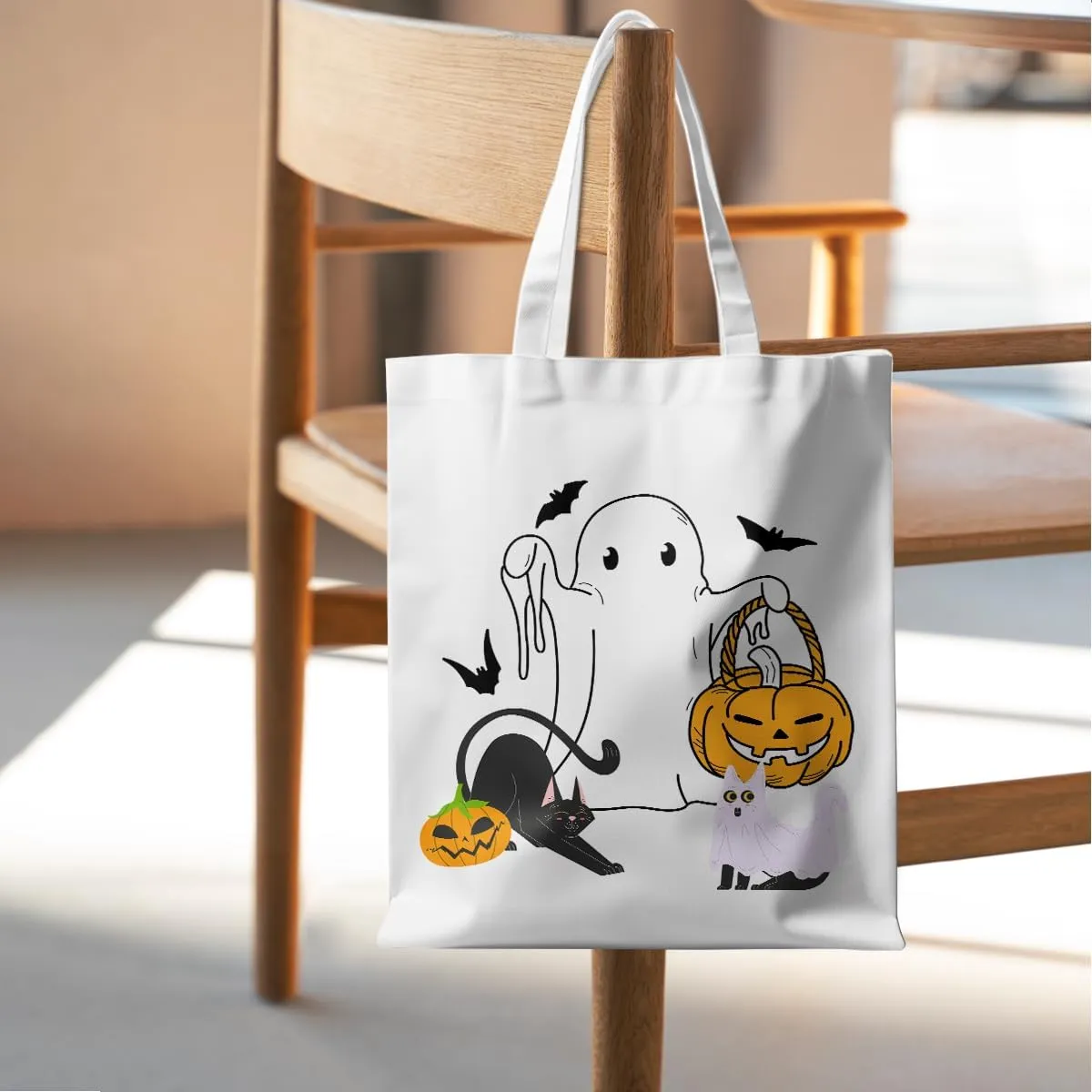 Halloween Stuff Skull Ghost Tote Bag Cat Lover Gifts for Fall Reusable Grocery Bags Wildflower Cute Tote