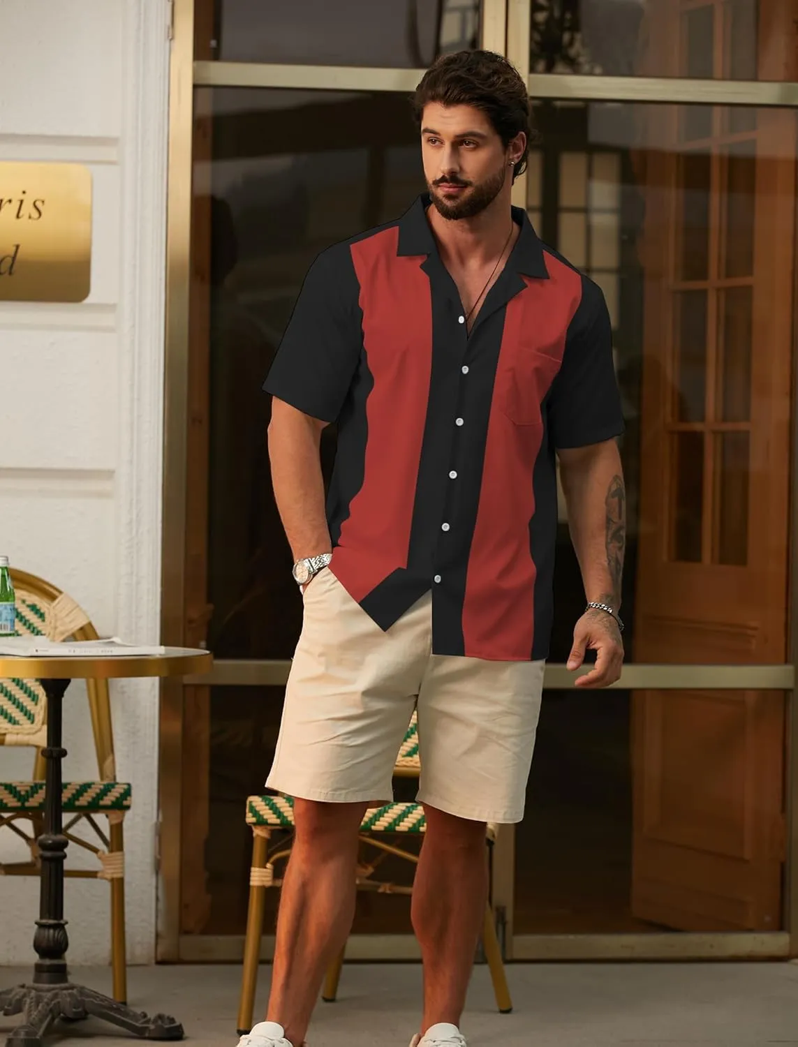 Hardaddy Men's Camp Collar Retro Vintage Bowling Button Down Shirt with Pocket Casual Short Sleeve Beach Shirts Summer