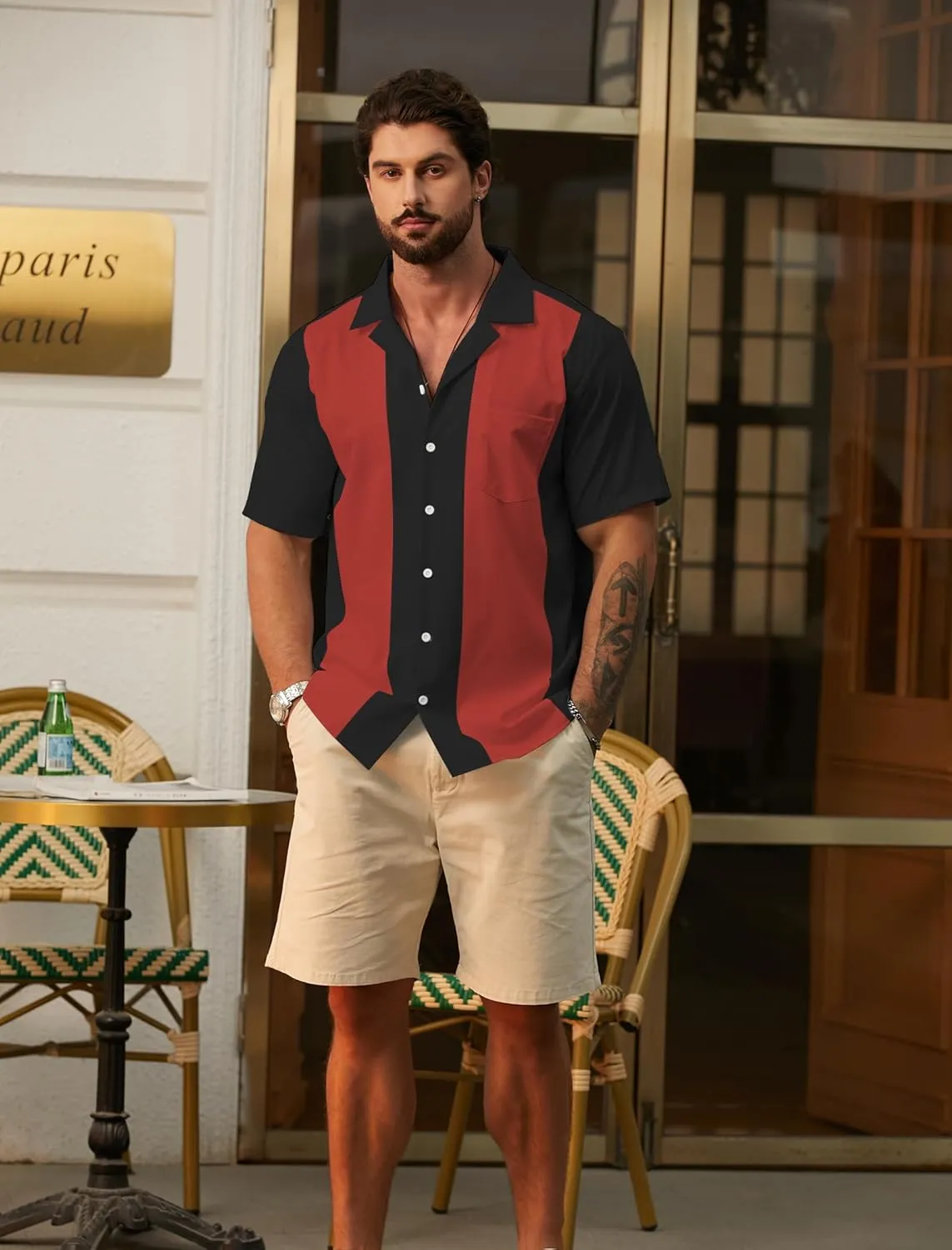 Hardaddy Men's Camp Collar Retro Vintage Bowling Button Down Shirt with Pocket Casual Short Sleeve Beach Shirts Summer