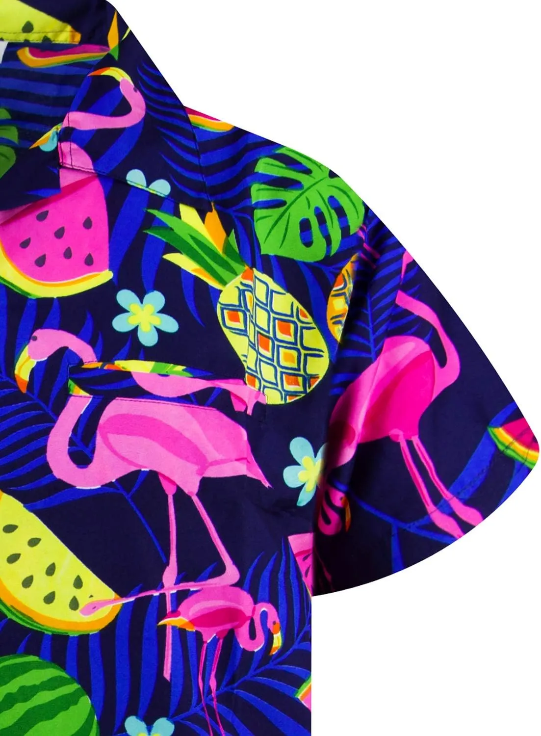 Hawaiian Shirt for Men Fruit-Desing Flamingos Regular-Shirts Short-Sleeve Button-Down Vacation