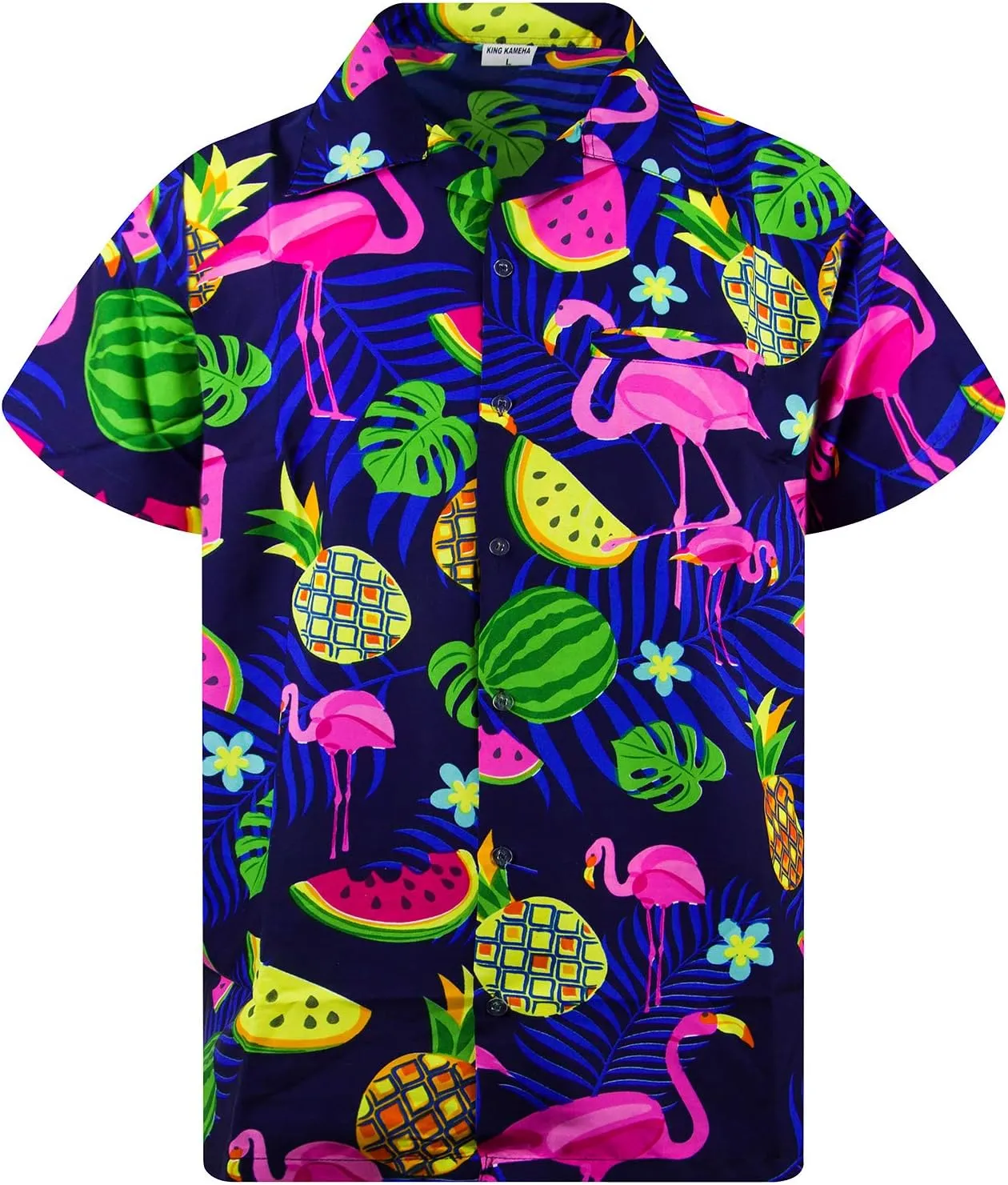 Hawaiian Shirt for Men Fruit-Desing Flamingos Regular-Shirts Short-Sleeve Button-Down Vacation