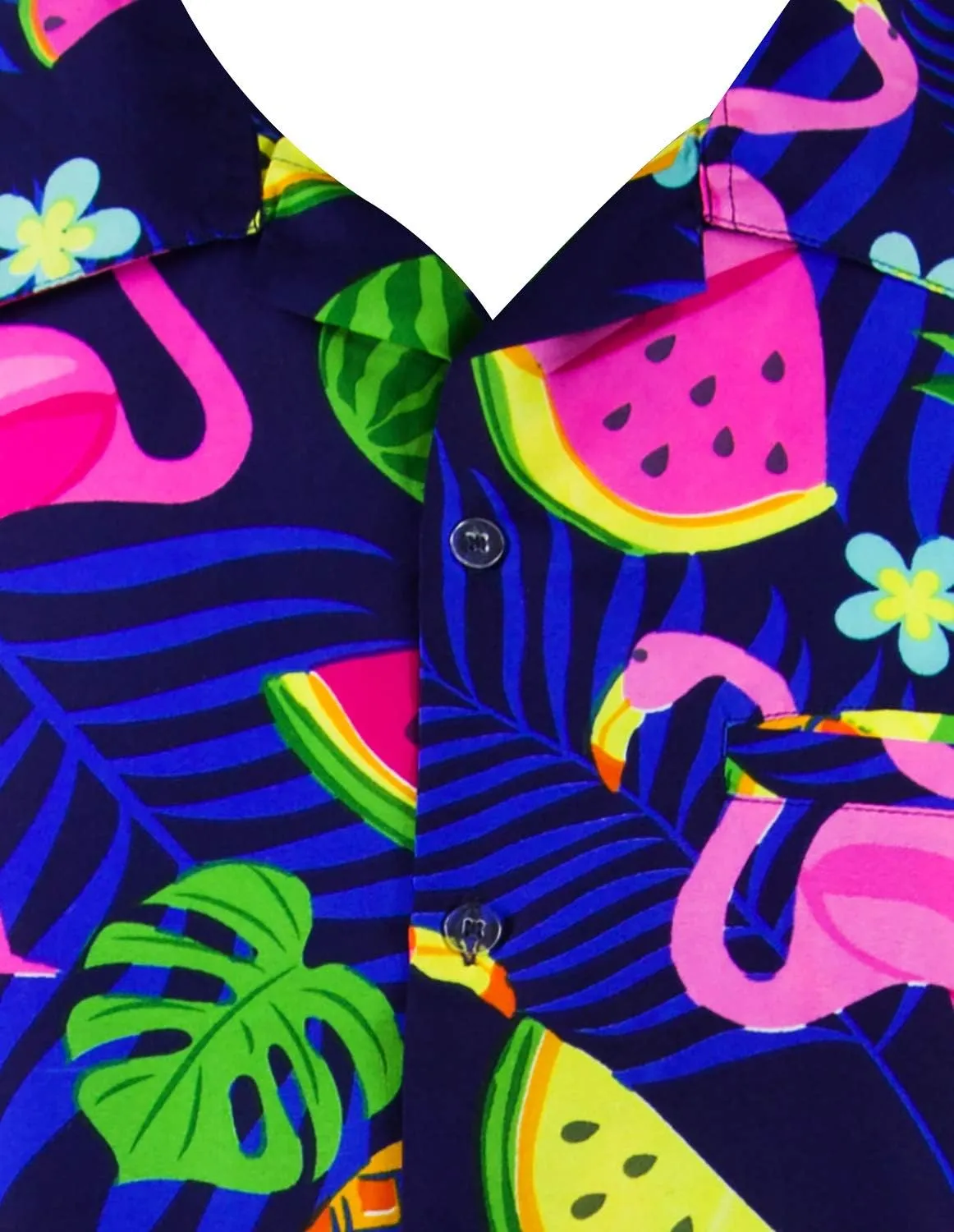 Hawaiian Shirt for Men Fruit-Desing Flamingos Regular-Shirts Short-Sleeve Button-Down Vacation