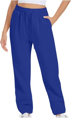 High Waist Straight Leg Sweatpants for Women Trendy Fall y2k Pant Trousers Fleece Athletic Joggers with Pockets