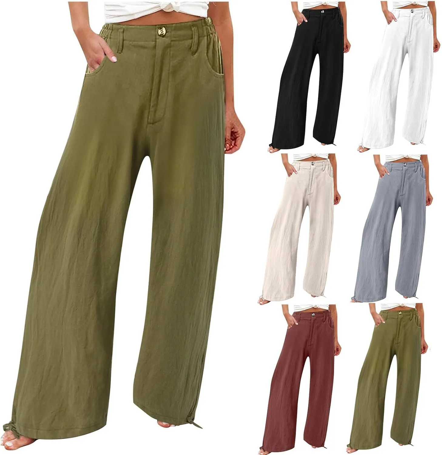 High Waisted Wide Leg Pants for Women 2024 Trendy Boho Flowy Palazzo Pant Summer Casual Lounge Trousers with Pockets