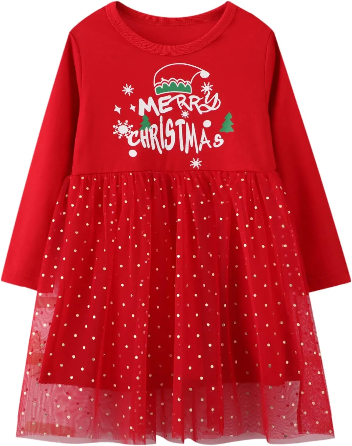 HILEELANG Toddler Girl Christmas Dress Long Sleeve Fall Winter Cotton Casual BasicTunic Shirt Dresses