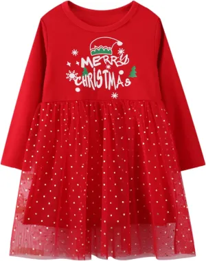 HILEELANG Toddler Girl Christmas Dress Long Sleeve Fall Winter Cotton Casual BasicTunic Shirt Dresses