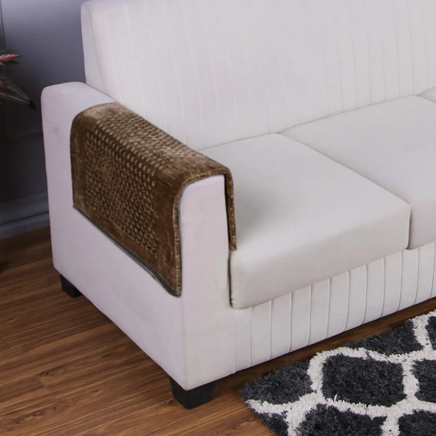 HOKIPO 2 Pcs Handloom Thick Poly Velvet Reversible Sofa Armrest Cover, Cedar Brown