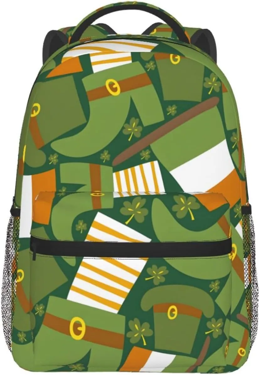 Irish Flag Travel Laptop Backpack Women Lightweight Backpack Adjustable College Backpack Fits 15.6 Inch Laptop Waterproof Travel Backpack for Men, Work, Travel, Women
