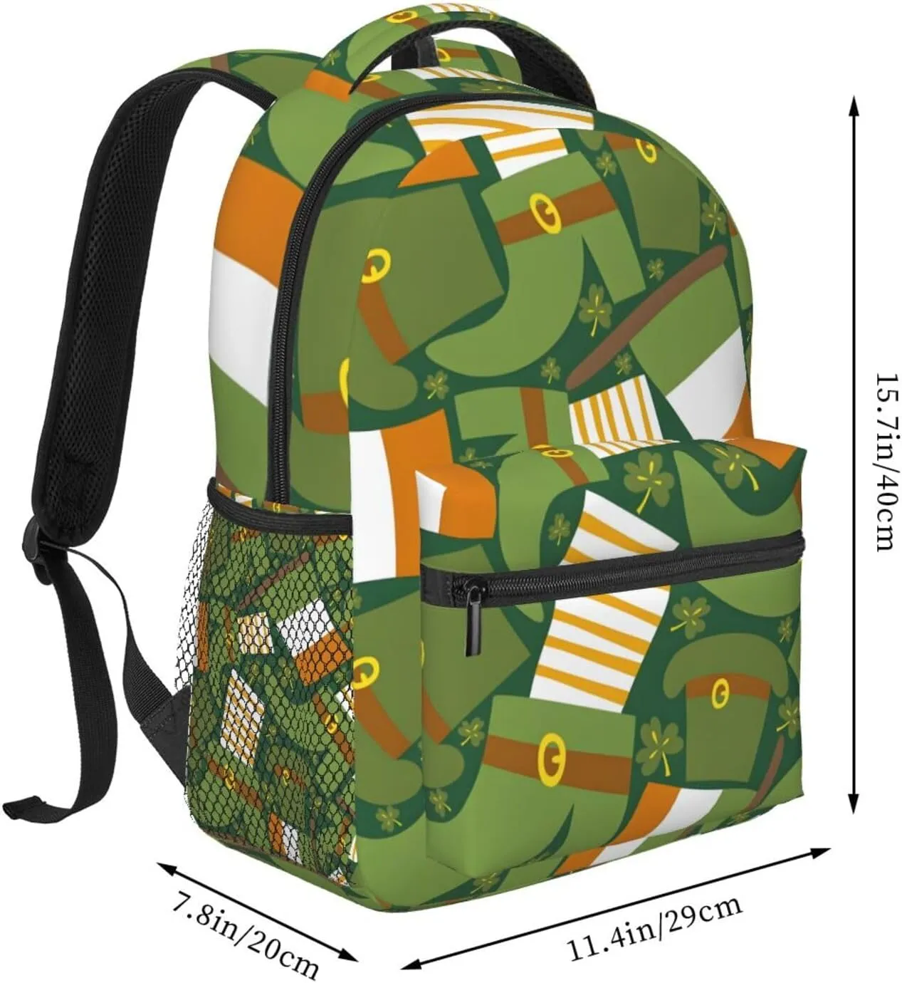 Irish Flag Travel Laptop Backpack Women Lightweight Backpack Adjustable College Backpack Fits 15.6 Inch Laptop Waterproof Travel Backpack for Men, Work, Travel, Women