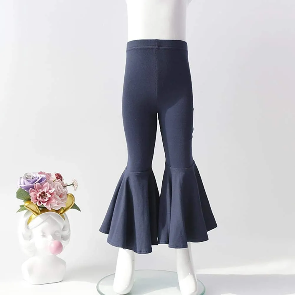 IWEMEK Toddler Baby Girls Ruffle Leggings Bell Bottom Flare Pants Cotton Long High Waist Solid Stretch Yoga Trousers Outfits