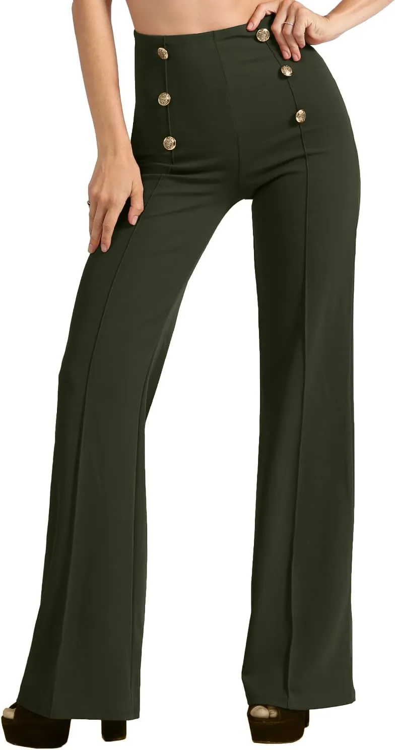 J. LOVNY Womens Sailor Bell Bottom High Waist Long Pants Made in USA S-3XL