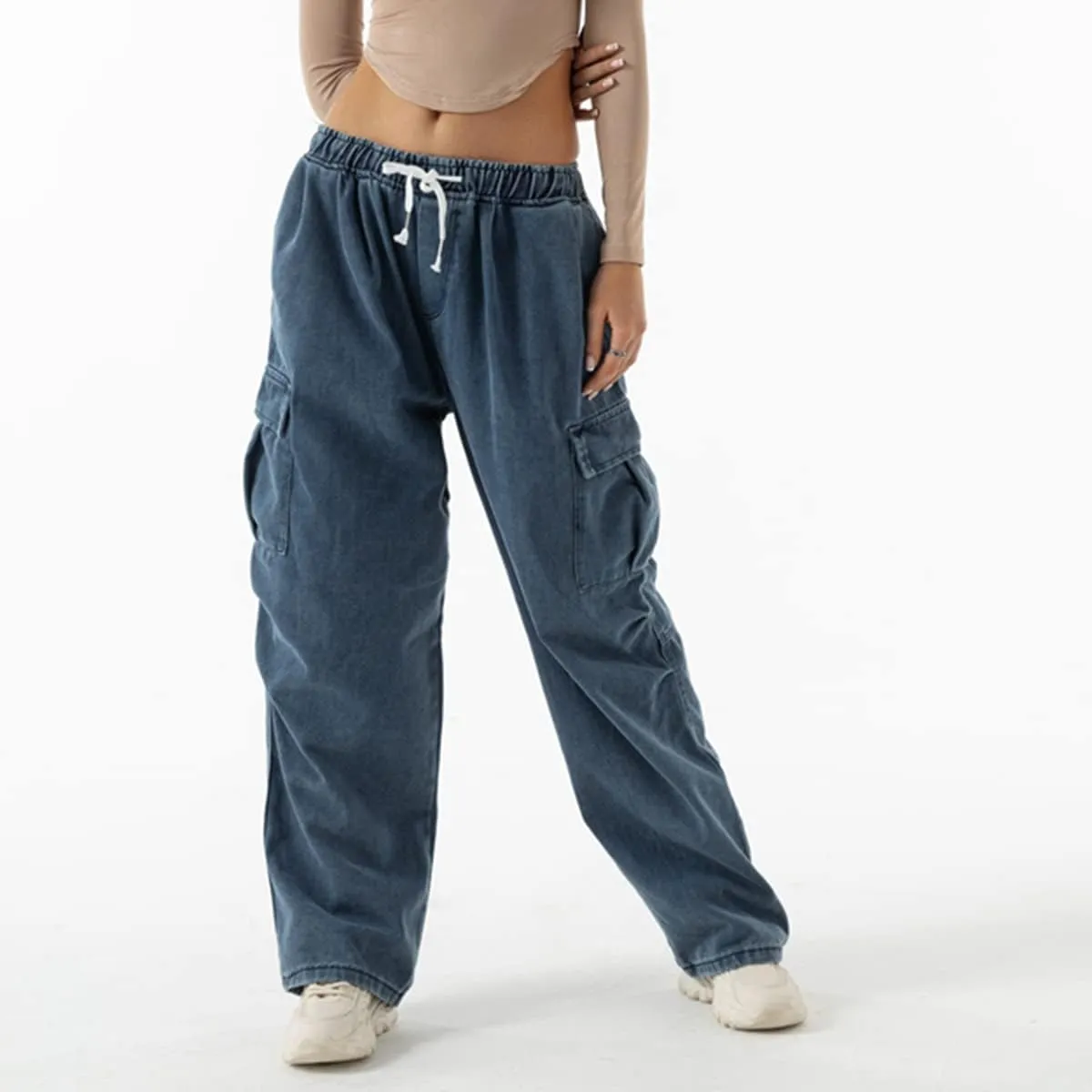 Jeans for Women Baggy Cargo Pants High Waisted Wide Leg Loose Vintage Y2k Straight Casual Drawstring Boyfriend