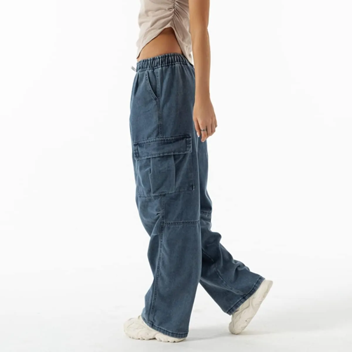 Jeans for Women Baggy Cargo Pants High Waisted Wide Leg Loose Vintage Y2k Straight Casual Drawstring Boyfriend