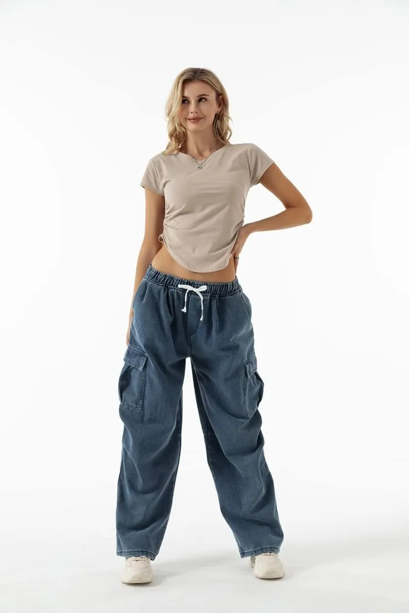 Jeans for Women Baggy Cargo Pants High Waisted Wide Leg Loose Vintage Y2k Straight Casual Drawstring Boyfriend